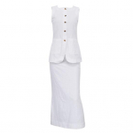 Naiste vabaaja &uuml;likond, kandiline krae, varrukateta vest, pikk seelik, suvine sobiv komplekt peokontoris igap&auml;evaseks kandmiseks L valge