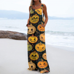 Laia s&auml;&auml;rega kombinesoonid naistele Vabaaja vabad varrukateta kombinesoonid Halloweeni prinditud n&ouml;&ouml;biga pikad p&uuml;ksid, taskutega kombinesoon S valge