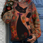 Cartoon Cat Print Hoodie vabaaja pikkade varrukatega &otilde;lgadega dressipluus kevads&uuml;giseks naiste r&otilde;ivad 4XL