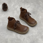 Johnature Retro ehtsast nahast l&uuml;hikesed saapad, laia varbaga pitsiga, veisenahast pehme tallaga naiste saapad 39