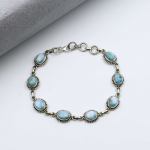 Naturaalse Larimari v&auml;&auml;riskivi Boho disainerk&auml;ev&otilde;ru, kingitus talle, naiste k&auml;ev&otilde;ru, 925 sterling h&otilde;be, k&auml;sitsi valmistatud k&auml;ev&otilde;ru 7 Inch