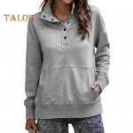 S&uuml;giskevadine naiste dressipluus, poollahtine krae, &uuml;hev&auml;rviline lahtine pullover, suurte taskutega, elastsete k&auml;tistega OL igap&auml;evane t&ouml;&ouml;tupp S hall