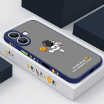 Moon Astronaut Pattern Matt l&auml;bipaistev &uuml;mbris iPhone 16 Pro Max 15 Plus 14 13 Pro 12 11 XR kaelapaelaga objektiivi kaitse p&otilde;rutuskindel pehme servaga &otilde;huke telefoni kate iPhone 16 must