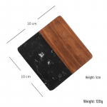 Acacia Wood Food Tray with Resin Marble Coaster - Perfect for Serving Tea, Bread, Fruit and Dinner Black Square Marble Coaster (Halved)