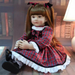 Ilus 60 cm printsess Reborn Baby Dolls Pehmest riidest keha PP-puuvillaga vasts&uuml;ndinud nukk Elutruu simulatsiooninukk, ruuduline seelik, v&auml;ikelapse j&otilde;ulukink 60cm cloth body