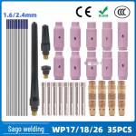 WP-17/18/26 keevitusp&uuml;stoli tarvikute komplekt - 35 tk volframpulga klamber, p&uuml;stoli saba, portselanist otsiku juhik WP-17/18/26 TIG welding accessories kit, 35 pieces