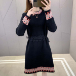 S&uuml;gistalvine pikk kampsun Kleit Naiste v&auml;limine riietus Moodne keskmise pikkusega &otilde;huke lips k&otilde;rge v&ouml;&ouml;kohaga, lips-pullover Kootud kampsun Naiste soe kleit S punane