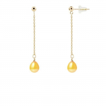 PERLINEA - Boucles d'Oreilles - V&eacute;ritables Perles de Culture d'Eau Douce Poires 7-8 mm Gold - Or Jaune - Bijoux Femme