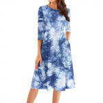 Naiste vabaaja moodne &uuml;mara kaelusega kolmveerandvarrukatega midikleit L sinine