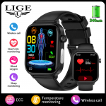 LIGE EKG meeste nutikell Veekindel SOS esmaabifunktsioon Sport Bluetooth Call Naiste nutikell silicone strap must