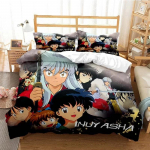 3D Prindiga Anime Inuyasha Voodipesukomplekt, Tekikott, T&auml;idisega tekk, Voodikomplekt, Tekikott, Padjap&uuml;&uuml;r, King-, Queen-, Twin-suurus, Poistele, T&uuml;drukutele, T&auml;iskasvanutele 135x200cm 2pcs