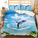 Hai voodipesukomplekt King Size t&uuml;drukutele poistele Tropical Marine Life Ookeani kala merikilpkonn vikerkaarev&auml;rviline korallist pol&uuml;ester tekikott 70x133cm 2pcs
