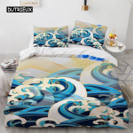 Laine Tekikott Komplekt Hokusai Muster Jaapani Ukiyoe Tekikott Orientaalne Sket&scaron;istiil Ookean Queen Twin Pol&uuml;ester Voodipesukomplekt EU single(135x200cm)