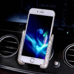 Teemantkristallist autotelefoni hoidik autoaluses mobiiltelefoni kronsteini hoidikus telefoni auto kraami jaoks Blingi autotarvikud naistele valge