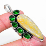 Bumble Bee Jasper, Diopside 925 Sterling Silver Gift Pendant 2.56 o1z39