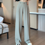 S&uuml;gisene soliidsed k&otilde;rge v&ouml;&ouml;kohaga vabaaja naiste &uuml;likonnap&uuml;ksid mood Lihtsad lahtised sirged laia s&auml;&auml;rega p&uuml;ksid Naiste elegantsed Slim Fit kontoris naiste p&uuml;ksid 26036 S heleroheline v&auml;rv