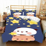 Kawaii Bubu ja Dudu 3D-tr&uuml;kiga Anime Voodipesukomplekt Tekikate Tekk Voodi &Uuml;he Inimese Twin T&auml;is King Queen Suurusega Voodipesukomplekt Lastele 135X200cm-2pcs