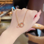 Elegantne titaanterasest kahekordse ringiga teemant ripats kaelakee naistele X773 kuld