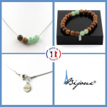 Pierres et Min&eacute;raux. Parure Bracelet Collier 4 Perles Aventurine + bois 8 mm. Chaine en Taille personnalisable.