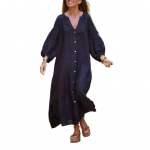 Kevadine S&uuml;gisene Kleit N&ouml;&ouml;bitav Kolmveerandvarrukatega L&otilde;dva Maxi Kleit &Uuml;hev&auml;rviline V-kaelusega Kampsun Vabaaja Igap&auml;evane Kleit S hall