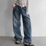 Vintage Y2k teksad Naiste kottis Kpop Gyaru t&auml;navar&otilde;ivad laiad sinised teksap&uuml;ksid Harajuku Korea Acubi mood k&otilde;rge v&ouml;&ouml;kohaga teksad S