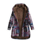 Naiste fliisjakk s&uuml;gis-talv etnilise mustriga kapuutsiga jakk soe pikkade varrukatega pealisr&otilde;ivas mantel n&ouml;&ouml;pkinnisega ees igap&auml;evaseks kandmiseks v&auml;li&uuml;ritusteks M lilla