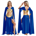 Naiste kaheosaline Egiptuse kost&uuml;&uuml;m Halloweeni kuninganna printsessi cosplay v&auml;ljam&otilde;eldud kleidiriided &scaron;ifoonist kleidid tantsuetendused XL kuninglik sinine v&auml;rv