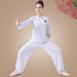 Naiste Tai Chi riided Pikkade varrukatega Tai Chi vorm Martial Art Wushu treeningkost&uuml;&uuml;m Kung Fu komplektid 6XL valge