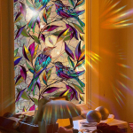 Stained Glass Window Film Removable Sticker Bird on Branch Bedroom Vintage Design Scene Layout