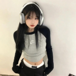 Y2k Vintage Crop Top pikkade varrukatega T-s&auml;rgid Naiste Korea mood Harajuku Kpop Esteetilised Graafilised T-s&auml;rgid Patchwork S&uuml;gis XL