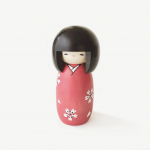 Usaburo Puust Kokeshi Nukk Sakura Kimonos T&uuml;druk 14 cm K&otilde;rge Valmistatud Jaapanis M punane