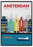 Plakat ilustracja mapa Amsterdam 21x30 cm