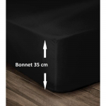 LOVELY HOME Drap Housse 100% Coton 180x200cm - Bonnet 35cm - Noir must