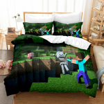 3D digitaaltr&uuml;kiga voodikate kolmeosaline Minecrafti m&auml;ngu laste multikas AU Sing140*210cm