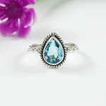 Looduslik sinine topaas s&otilde;rmus, pisarakujuline topaas s&otilde;rmus, kerge kaaluga &otilde;rn s&otilde;rmus, 925 sterlingh&otilde;be, kingitus talle, s&uuml;nnikivis&otilde;rmus 12