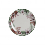 Assiette plate en porcelaine - DKD Home Decor - Blanc et vert - 29x38x29 cm - Florale - Brillante valge