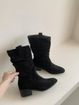 Suede khaki keskmise k&otilde;rgusega saapad western saapad varas&uuml;gis paks kand terava ninaga karvased saapad 34 must