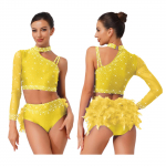 2-osaline ladina-tantsur&otilde;ivaste komplekt naistele - S&auml;delevate kivikestega &uuml;he&otilde;laline l&uuml;hike topp ja suletagusega p&uuml;ksikud Chacha Tango k&otilde;hutantsu jaoks M kuninglik sinine v&auml;rv