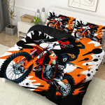 Oranž Motokrossi Voodipesukomplekt D&uuml;naamiline 3D Prindiga Tekikott Padjap&uuml;&uuml;r Pehme Puudutus Pleekimiskindel Poiste Magamistoa Dekoor AU Single(140x210cm)