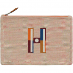 Hermes Corner 23 H&otilde;bedane pandlaga Tikitud mustriga Puuvillane reisi hoiukott V&auml;ike suurus Unisex kotid Oranž Helehall Pruun H103752M02 Orange & Light Taupe