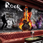 3D Fototapeet Kitarr Rock KTV Muusikabaar T&ouml;&ouml;riistade Taustasein Seinakujundus Vintaaž Graffitiseinapaber Dekoratsioon 200 cm(W) x 140 cm(H)