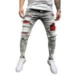 Moodsad Meeste &Uuml;hev&auml;rvilised Patchwork Skinny Fit Rebitud Teksad Venivad Denim P&uuml;ksid L gray