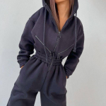 Hoodie dressidress Naiste fliisist kombinesoonid lahtised m&auml;ngukost&uuml;&uuml;mid p&uuml;ksid Naistele s&uuml;gistalv vabaaja soe spordikombine L must