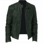 Meeste Mootorratta Nahkjakk Slim Fit L&uuml;hike Mantel Rev&auml;&auml;r PU Jakid S&uuml;gis Uus Lukuga P&uuml;stkrae Tuulekindel Nahkmantel Meeste R&otilde;ivad M roheline