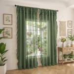 Vintage Ruffle &Auml;&auml;rega L&auml;bipaistev Kardin &Uuml;hev&auml;rviline Kerge Voile Akna Paneel Hingav &Otilde;huke Kardin Kodu Magamistoa Kaunistuseks 100x130cm&Rod Pocket&1 panel roheline