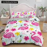 3D Flamingotr&uuml;kiga Voodipesukomplekt Kuninga/Kuninganna Suuruses Multikakujulised Roosad Loomad Tekikott Padjap&uuml;&uuml;ridega 2/3 tk Pol&uuml;ester Tekikate EU single(135x200cm)