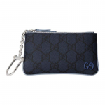 Gucci GG Supreme Kahev&auml;rviline pallaadiumi viimistlusega sinise keraamilise efektiga lukuga nahast v&otilde;tmehoidja kott meeste tumesinine sinine