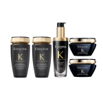 Kerastase tualetitarvete komplekt Black Diamond Key Source Care Set, Juuksehooldus, Toitev ja Silendav, &Scaron;ampoon, Eeterlik &Otilde;li, Juuksemask viieosalise komplektina must