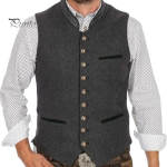 Meeste Oktoberfesti vest, Traditsiooniline kost&uuml;&uuml;mi vest, P&uuml;stkraega n&ouml;&ouml;pidega P&uuml;stine villane vest, Retro varrukateta jakk M tumehall v&auml;rv