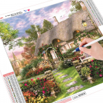 5D isetegemise t&auml;isruudu teemantmaal maastik tuuleveski ja lillede kristallmosaiikristpiste 40*40 cm